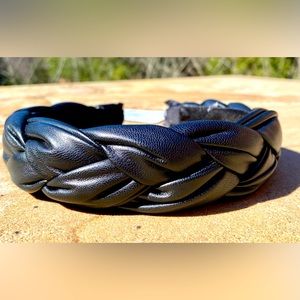 Black Braided Leatherette Headband Vegan Faux Leather